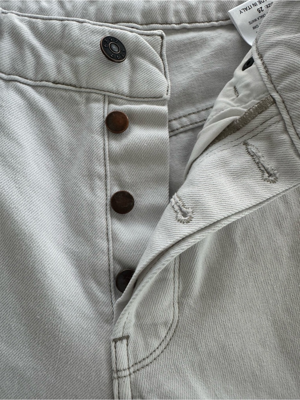 6397 Shorty Jeans Size 25 Chalk White Relaxed Tapered Cropped Made in Italy
